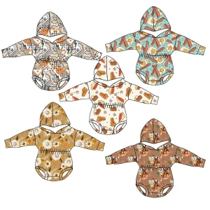 Boutique Kids Clothing Toddler Baby Autumn Prints Custom Lovely One Piece Hooded Romper