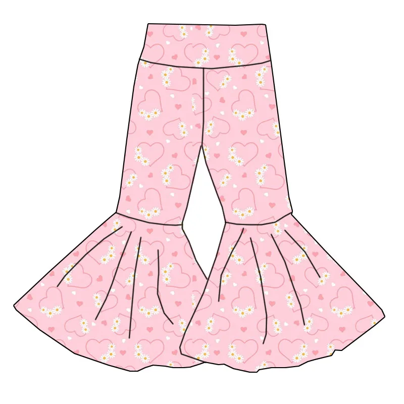 Boutique Custom Girls Bell Bottoms High Quality Knitted Fabric Casual Plus Size Pants Printed Design - Image 3