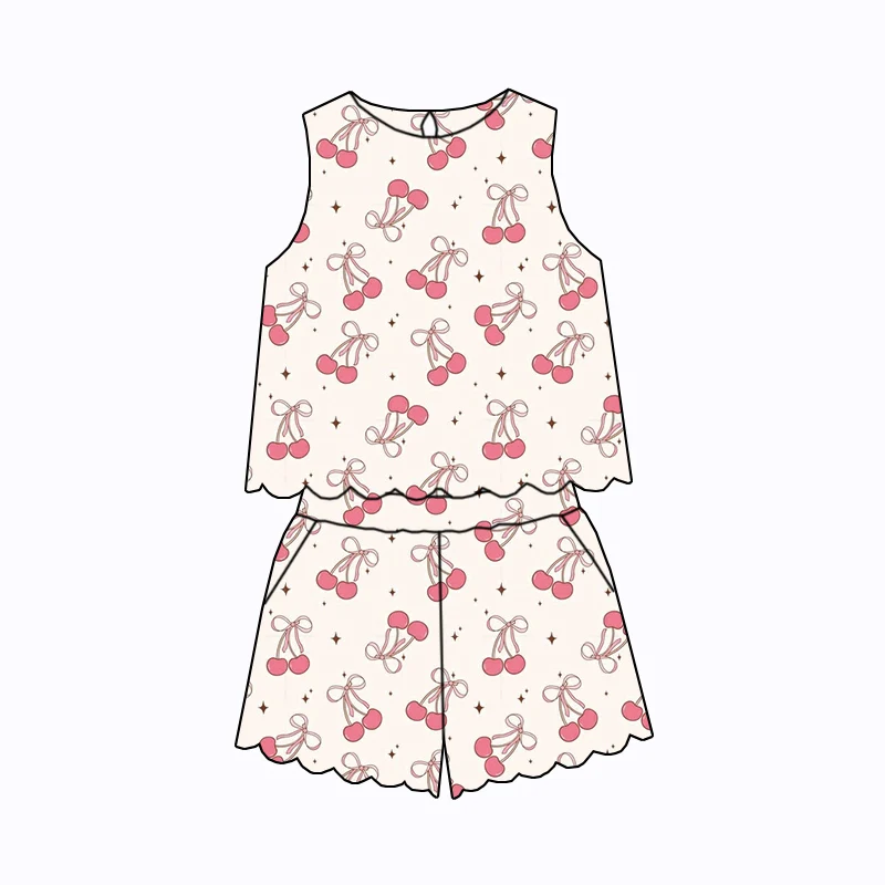 Summer Girls' Custom Casual Suit with Comfortable Fabric, Customizable Logo, Sleeveless Shorts Children's Set - Image 5
