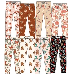 Low MOQ Custom-made Christmas Printed Children's Wide-leg Trousers with Drawstring Pockets and Straight Legs