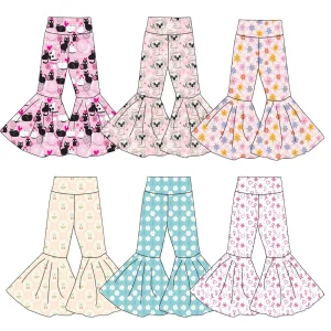 Boutique Custom Girls Bell Bottoms High Quality Knitted Fabric Casual Plus Size Pants Printed Design