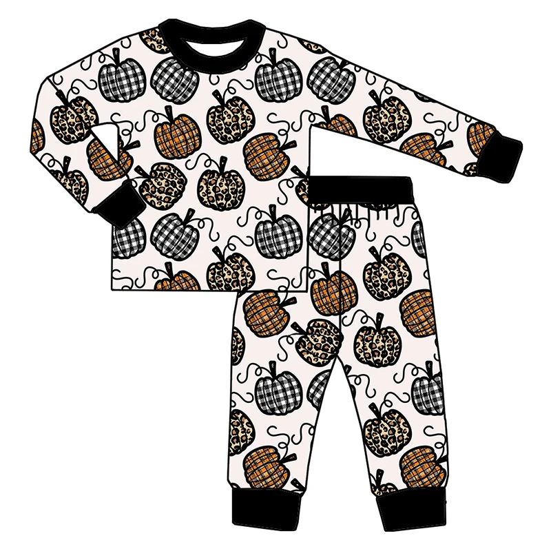 Cozy fall pajamas for kids in bamboo fabric with playful prints, perfect for B2B wholesale orders and seasonal collections.