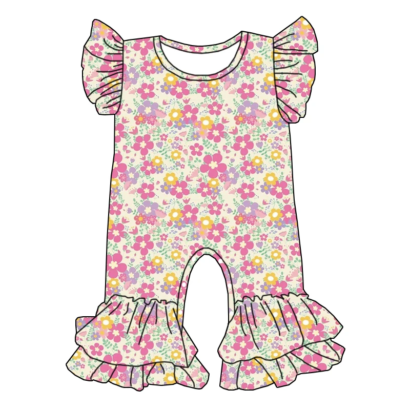Children's Custom-made Printed One-piece Dress with Short Lace Sleeves and Double Layers Fashionable Jumpsuit for Girls - Image 6