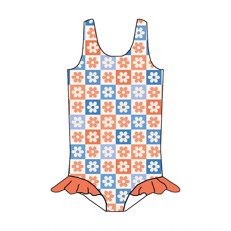 New Girls One Piece Swimwear Beachwear Custom Printing with Ruffles Lovely Girls Bathing Suits - Image 4