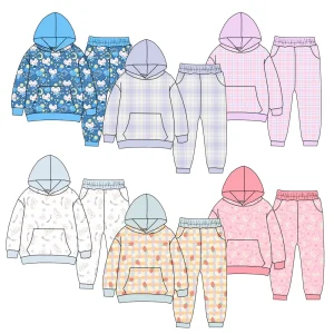 Fashion Custom Wholesale Boys Long-sleeved Hoodie Two-piece Set Children Jogger Pants Everyday and Holiday Casual Wear