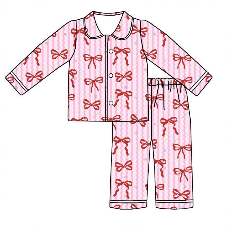 Hot Selling Kids Girl Long Sleeve Two Piece Pajamas Spring Summer Custom Printing Sleep Wear Set - Image 6