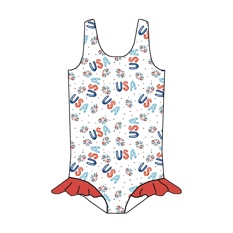 New Girls One Piece Swimwear Beachwear Custom Printing with Ruffles Lovely Girls Bathing Suits - Image 5