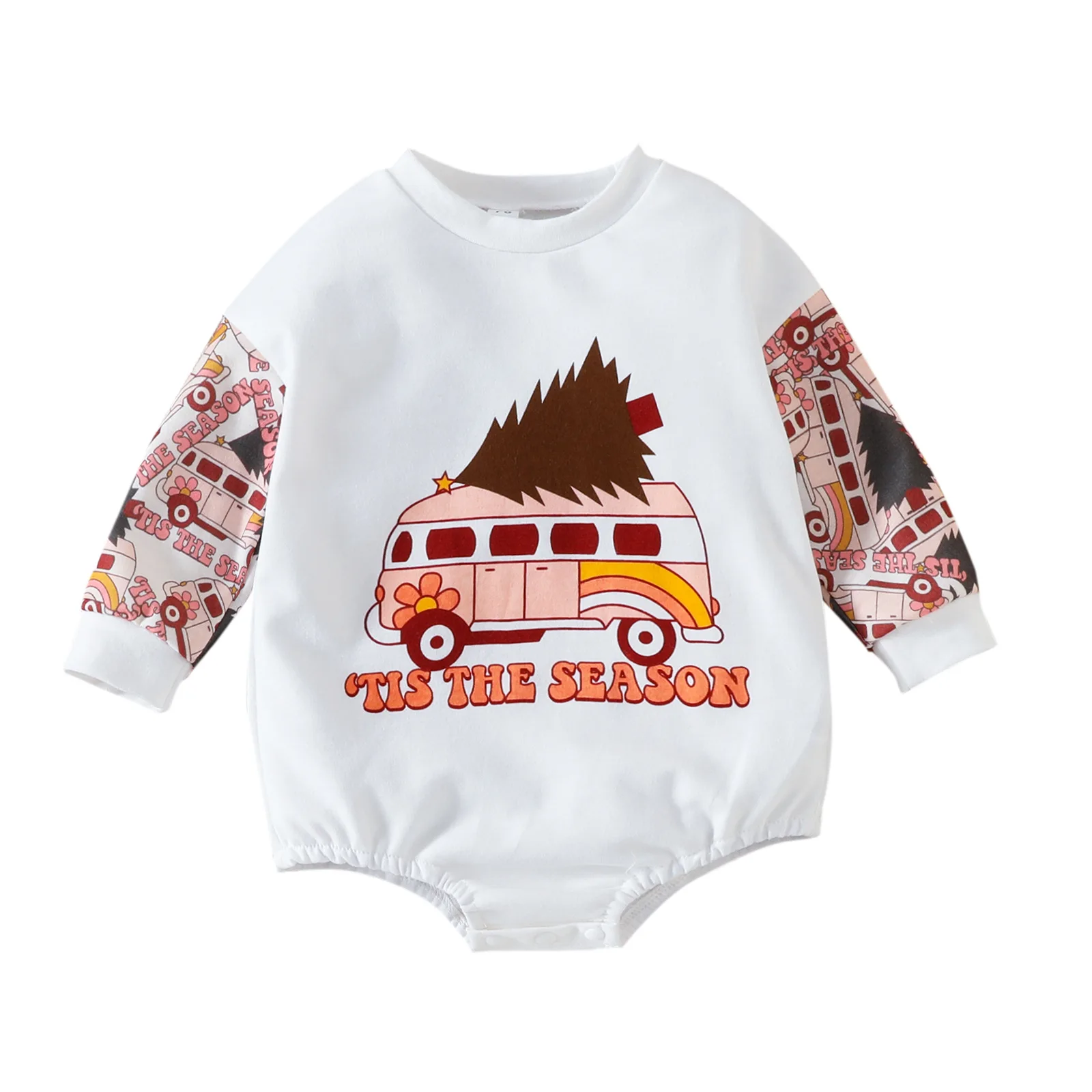 2023 Western Christmas Newborn Baby One Piece Romper Long Sleeve Solid Cuff Round Neck Winter Girl Leotard - Image 2
