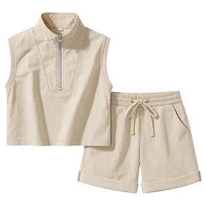 New Arrivals of Summer Custom Color/pattern Boys' Suit with Sleeveless Shorts and Zipper Design for Children's Outfit