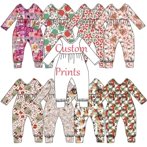 New Arrival Kids Clothing One Piece Jumpsuit Infant Christmas Custom Printed Long Baby Romper