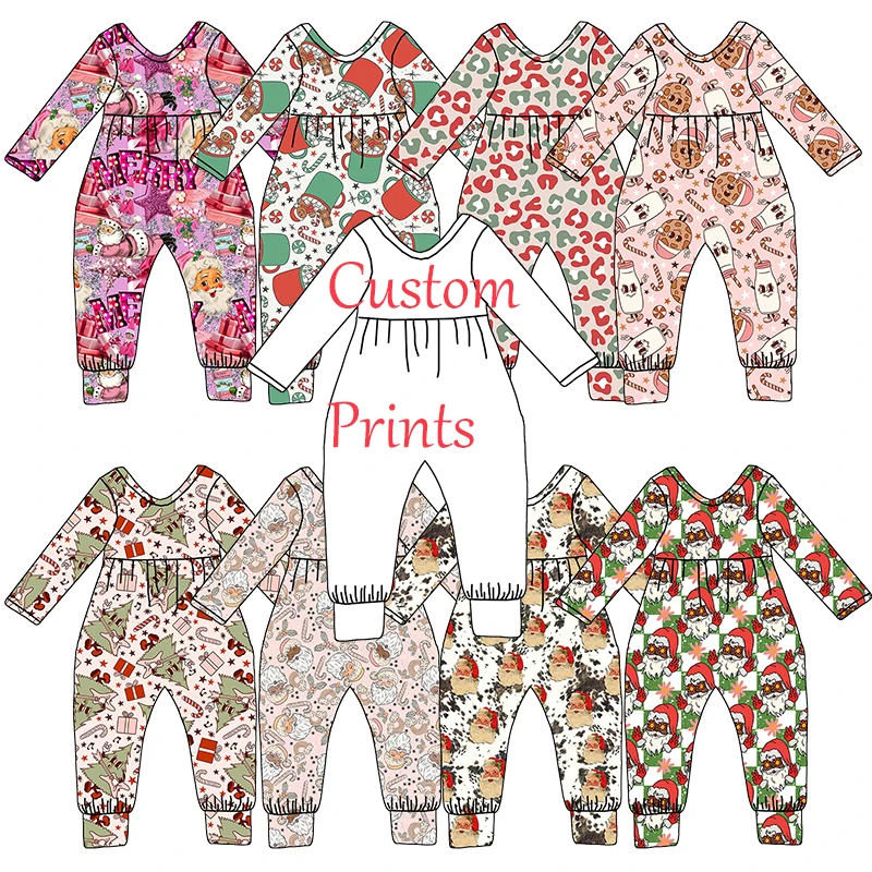 New Arrival Kids Clothing One Piece Jumpsuit Infant Christmas Custom Printed Long Baby Romper