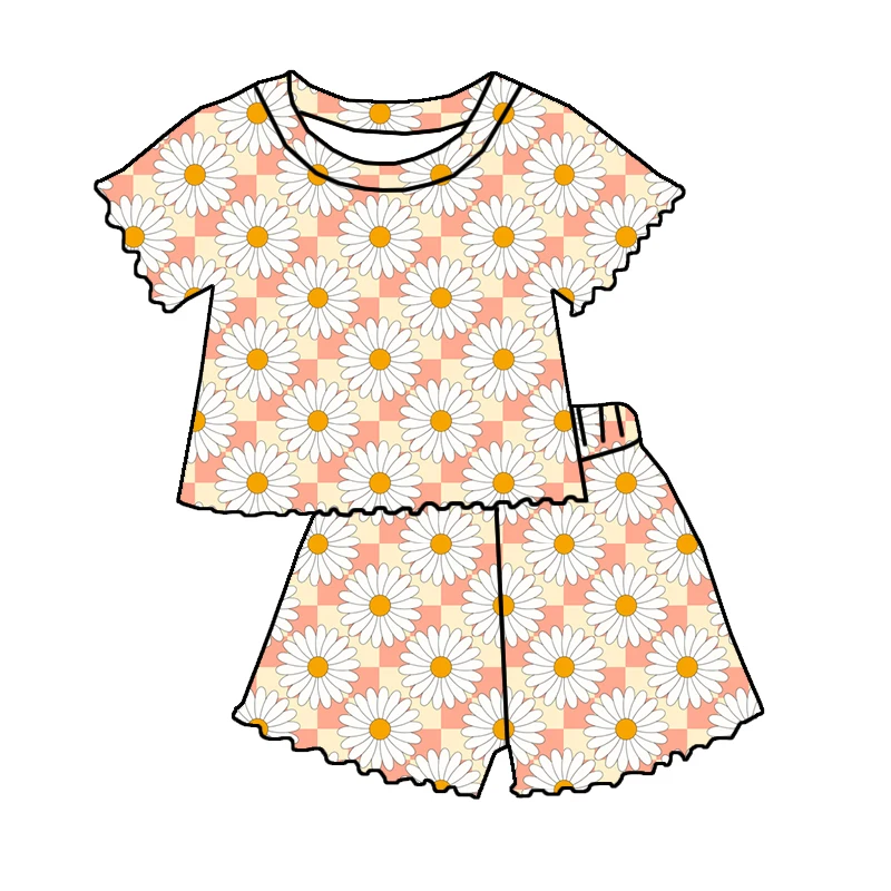 New Arrival Kids Clothing Custom Printing Crop Length Shirt Matching Lettuce Edge Shorts Girls Summer Clothes Sets - Image 5