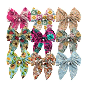Hot Sale Custom Floral Prints Large Tails Kids Girls Hair Bow Clips Baby Girl Hairgrips Accessories