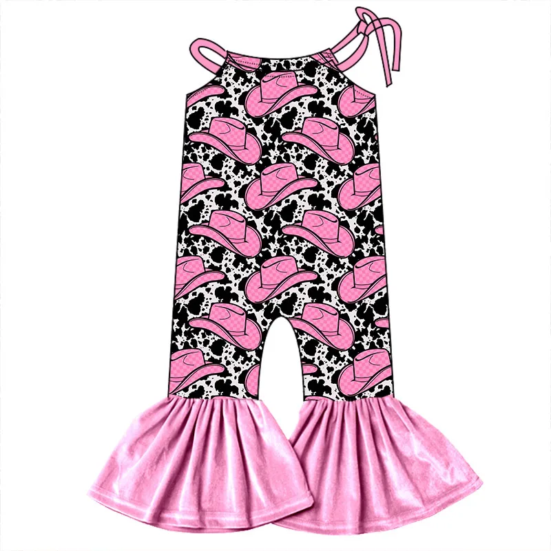 New Design Toddler Girls One Piece Halter Bodysuit Custom Pattern Sleeveless Bell Bottoms Kids Tie up Romper - Image 4
