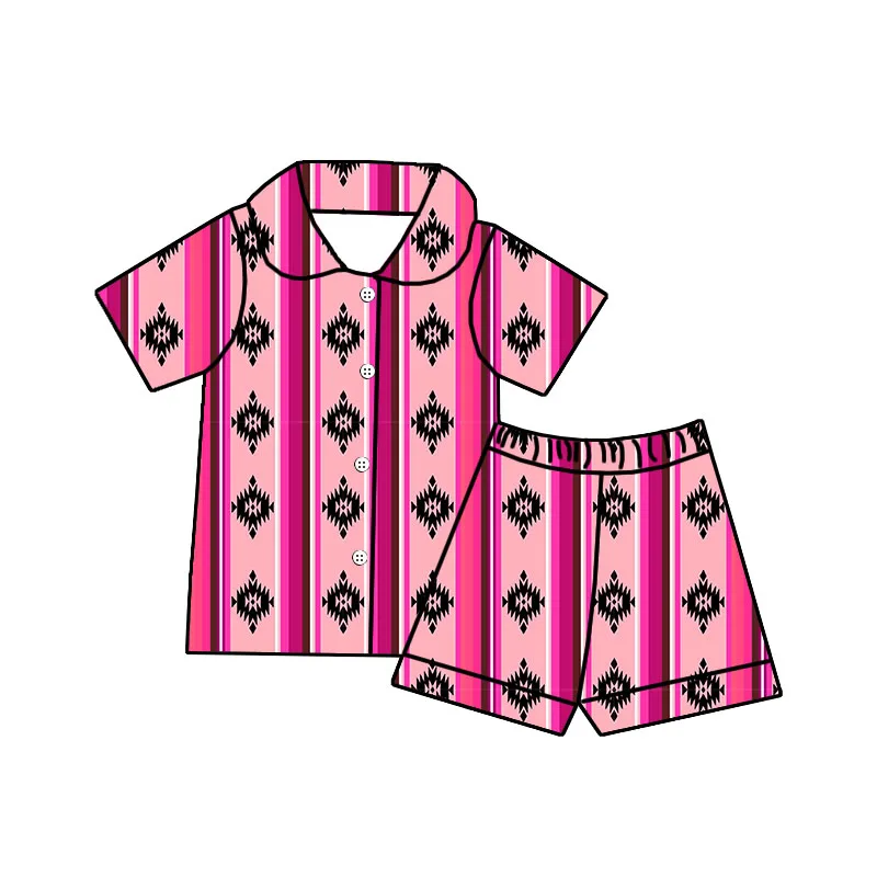 Wholesale women’s cotton summer loungewear set with bamboo star print, piping details, and contrast sleeves—ideal for custom B2B orders.