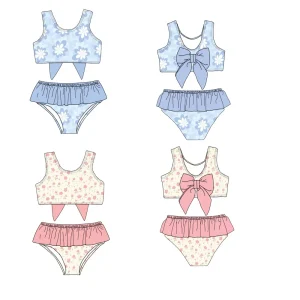 Newly Arrived Summer Baby Girl High Quality Swimsuit Custom Printed Baby Girl Swimsuit Bow Decorative Beachwear Two-piece Set