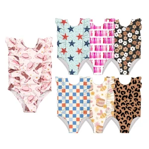 Wholesale Girls One Piece Summer Swimwear Cute Ruffle Swimsuit Baby Fashion Design Custom Printing Sweet Swimsuit