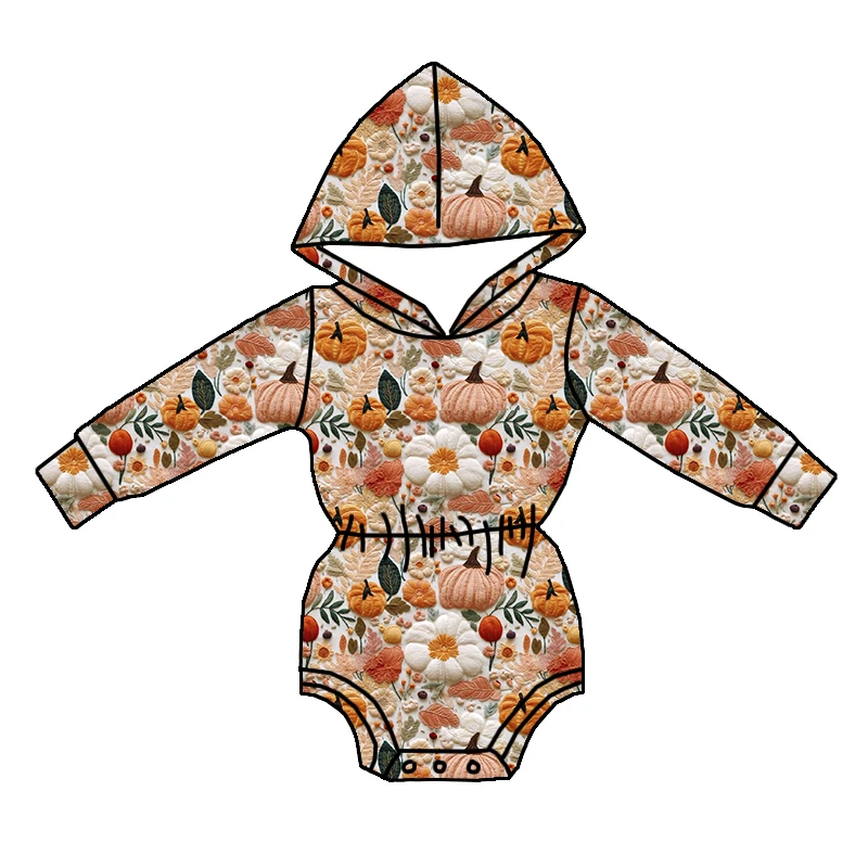 Newest Kids Clothing Spooky Season Halloween Custom Printed Long Sleeve One Piece Girls Hooded Romper - Image 6