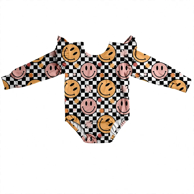 Fall Winter Long Sleeve With Ruffle Girl Leotard Milk Silk Comfortable Fabric Custom Print Newborn Baby Jumpsuit - Image 5