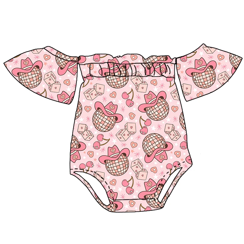 Trendy Boutique Kids Clothing Valentine's Day Heart Custom Printing Baby Girl off Shoulder Romper - Image 5