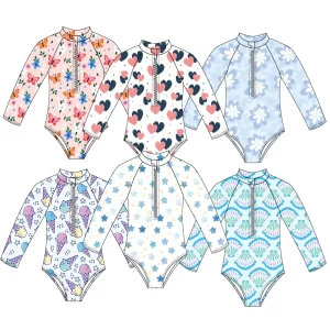 High-quality Summer Children's Long-sleeved Swimsuit Sun-protective Quick-drying Fabric Children's One-piece Swimsuit