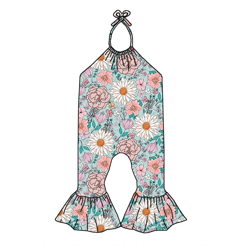Wholesale Kids Clothing Children Girl Tie up Lovely Kid's One Piece Custom Prints Girl Long Jumpsuit - Image 6