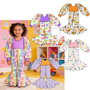 New Arrival Baby Girls Plus Size One Piece Bell Bottoms Pants Long Sleeve Children Comfortable Breathable Milk Silk Fabric