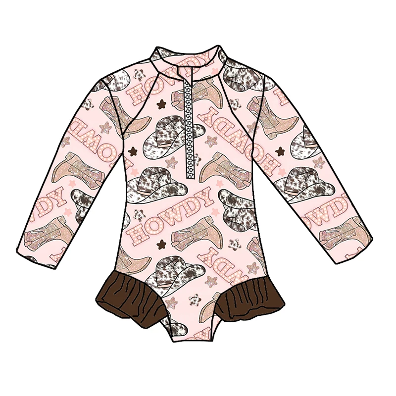 New Arrival Summer Baby Girls Swimsuit Custom Long Sleeve Bathing Suit With Zipper Kids Girls One-Piece Swimming Wear - Image 3