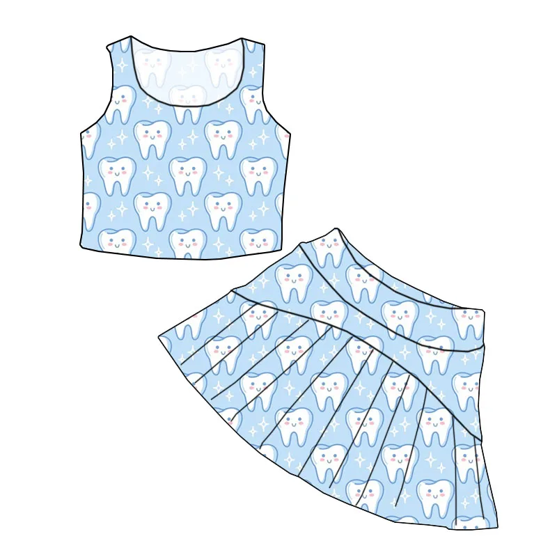 High-quality Summer Girl Sleeveless Top Paired with Short Skirt Set Custom Printed Children's Clothing - Image 6
