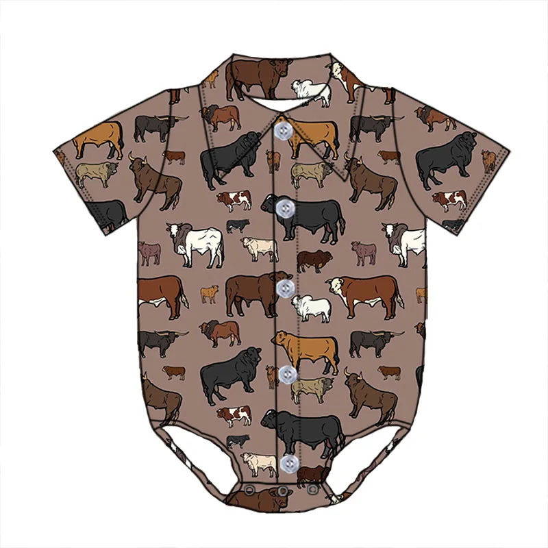 Toddler Boy Girl Western Print Milk Silk Soft Turn Down Collar Jumpsuit Newborn Baby Short Sleeve Romper Kids Button up Leotards - Image 6