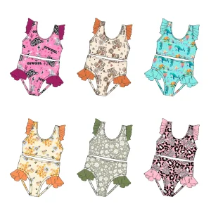 Low MOQ Wholesale  Girls Custom Printing Summer Two-Piece Bathing Swimsuit  Baby Fashion Design Sweet Swimwear