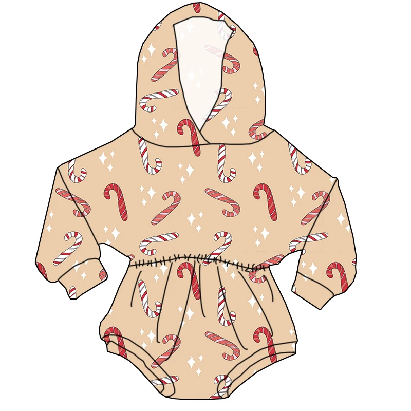 Wholesale Christmas-pattern Girl Long-sleeved One-piece Jumpsuit with Hood and Pleated Waist Design - Cute Style Girl Clothing - Image 4