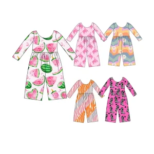 Custom Newborn Baby Boutique Kids Girls Clothing Long Sleeve Wide Leg Jumpsuit Pajamas Romper