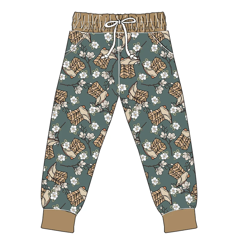 Autumn Children's Casual Sport Pants Boys Girls Western Print with Solid Pattern Soft Kids Long Pants with Custom Print Pockets - Image 4