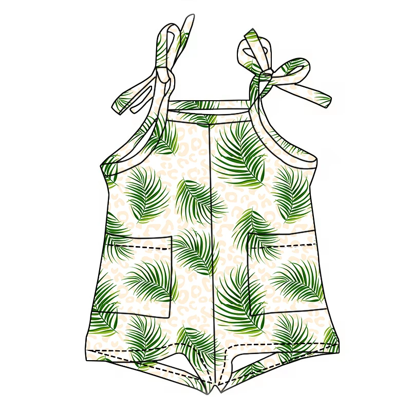 Wholesale Children Clothing Lovely Design Custom Print One Piece Short Tie up Pockets Toddler Romper - Image 5