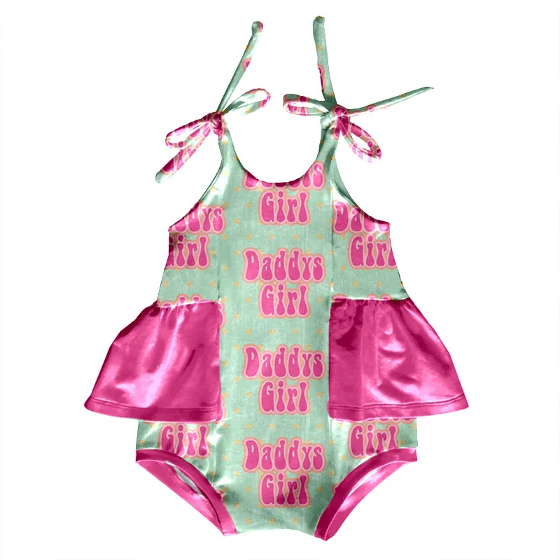 Summer Kids Tie up Leotard With Snap Button Custom Print Milk Silk Fabric Baby Clothes Girls Bubble Ruffle Romper - Image 3