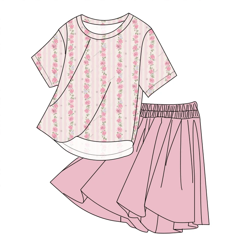 Hot Sale Kids Girl Short Sleeve Shirt with Skirts Set Soft Bamboo Fabric Little Girl Outfits - Image 5