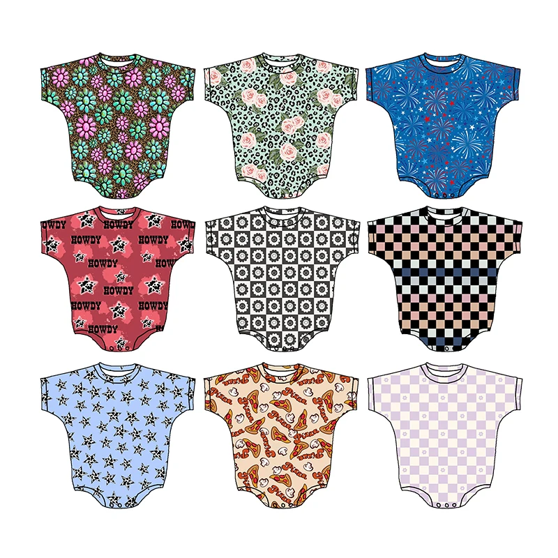 Wholesale Children Clothes Loose Romper Western Printing Short Sleeve Baby Girl's Bubble Romper