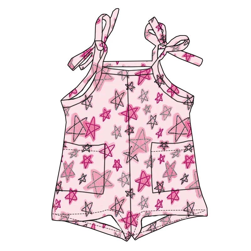 Newborn Girl Bamboo Comfortable Fabric Jumpsuit Lace-up Pocket Sleeveless High-quality Children's Jumpsuit - Image 3