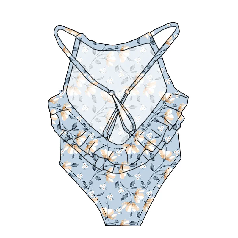 Huorong Fashion Quick-drying Girls' Summer Swimsuit After Being Strapped up with a Ruffled Onesie Little Girls' Beach Swimsuit - Image 5
