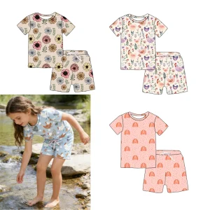 Summer Cartoon Printed Short Sleeve Kids Set Outfit Custom Printing Two Piece Set