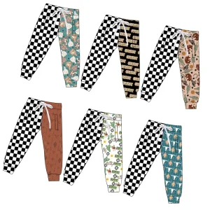 Toddler Boys Asymmetrical Checkered & Western-Print Jogger Pants Kids Side Vertical Pocket Casual Activewear Track Pants