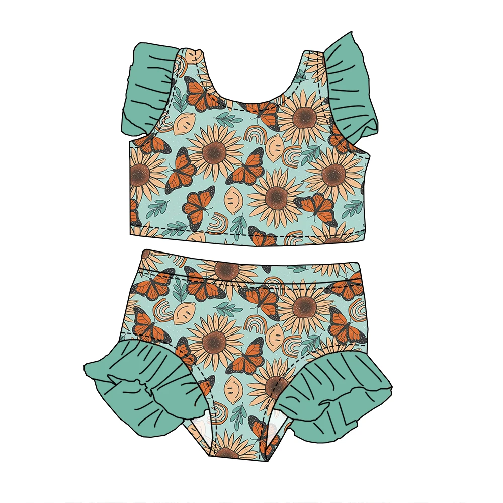 High Quality Custom Floral Prints Kids Girls Ruffle Tank and Shorts 2-Pieces Swimsuit Infant Girl Swimwear Sets - Image 6