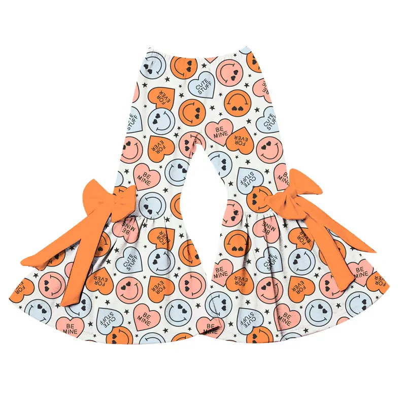 Factory Wholesale Sweet and Cute Little Girl Bell Bottom Pants Kids Trousers Bow Design Custom Print Children Flare Pants - Image 6