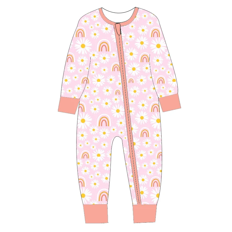 Custom Newborn Baby Boutique Kids Girls Clothing Bamboo Zipper Romper Jumpsuit Pajamas Sleepwear - Image 6