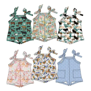 Newborn Girl Bamboo Comfortable Fabric Jumpsuit  Lace-up Pocket  Sleeveless  High-quality Children's Jumpsuit