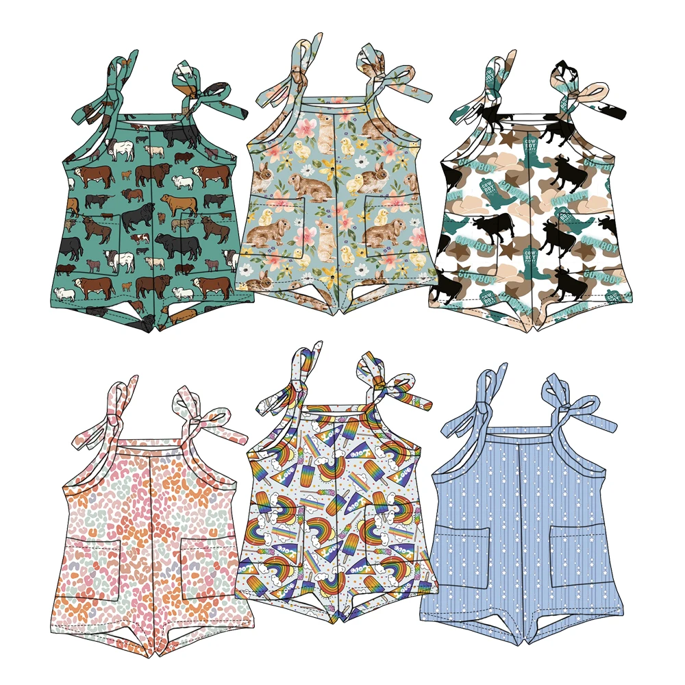 Newborn Girl Bamboo Comfortable Fabric Jumpsuit Lace-up Pocket Sleeveless High-quality Children's Jumpsuit