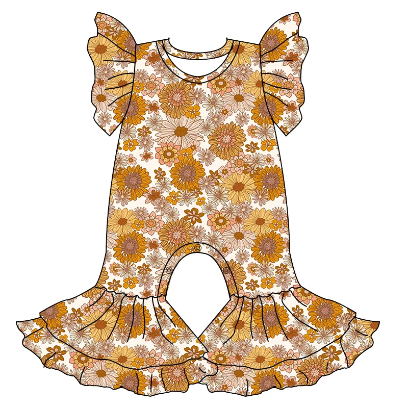OEM Fall Double Layer Bells Girl One Piece Ruffle Romper Round Neck Milk Silk Fabric Jumpsuit Newborn Baby Clothes - Image 5