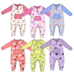 Newly Arrived Bamboo Children's Long-sleeved Jumpsuit High-quality Baby Jumpsuit with Buttons and Pockets on the Chest