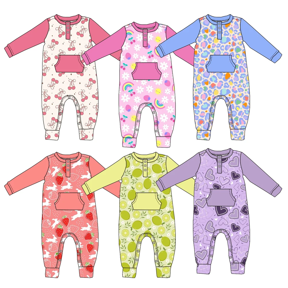 Newly Arrived Bamboo Children's Long-sleeved Jumpsuit High-quality Baby Jumpsuit with Buttons and Pockets on the Chest